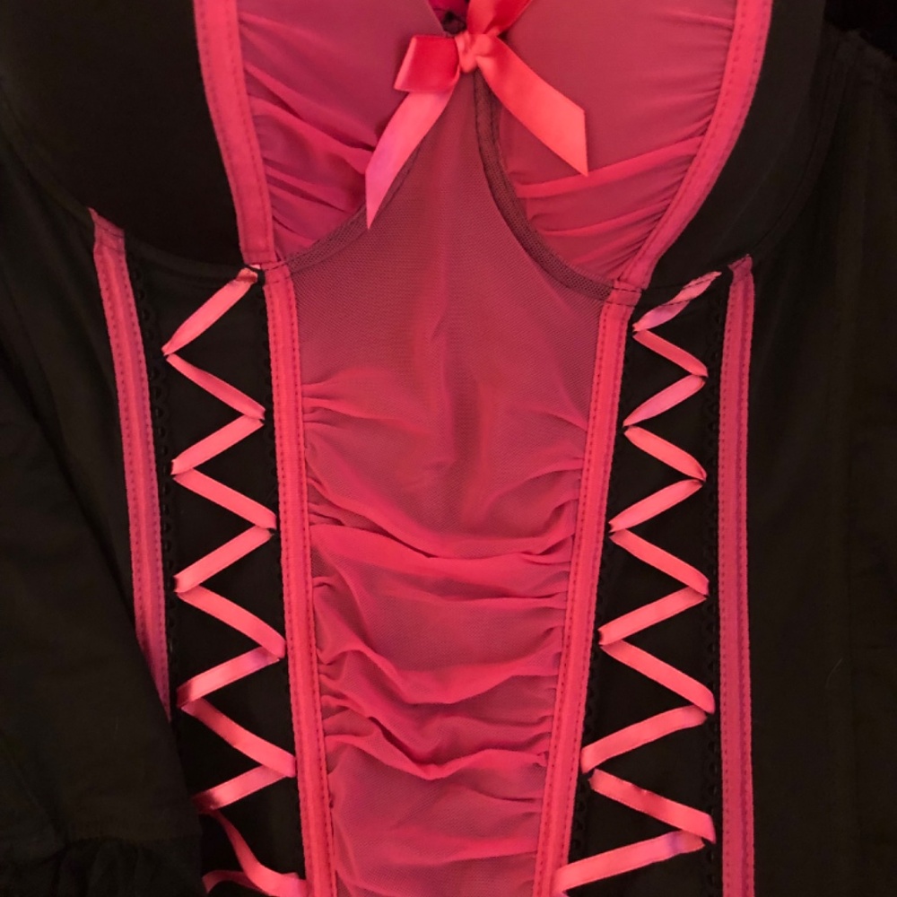 Just in Morbid Threads Hot Pink and Black lace up Bustier - Picture 2 of 7